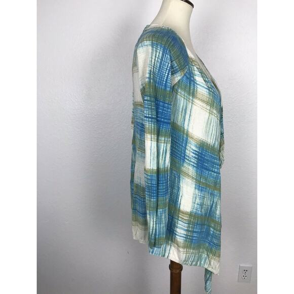 Anthropologie Sparrow Asymmetric Plaid Open Front Cardigan Sweater - Picture 6 of 11